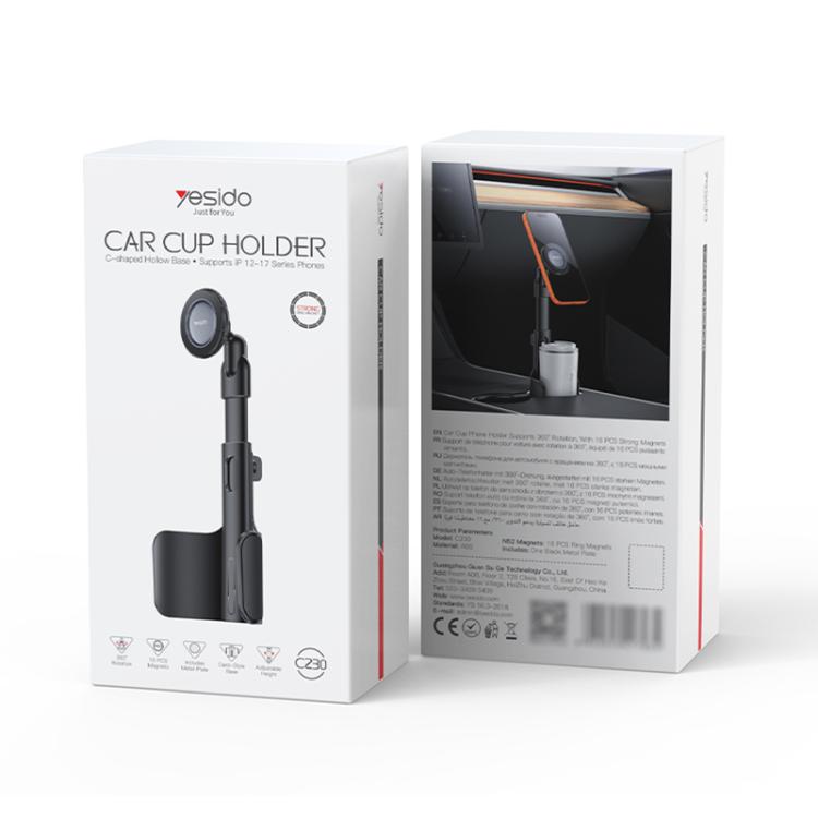 Yesido C230 Magnetic Car Mount Cup Holder Base with Card Slot – Black