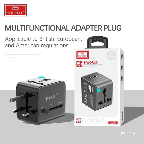 Earldom LC18 Smart Travel Adapter – Compact & Global Ready