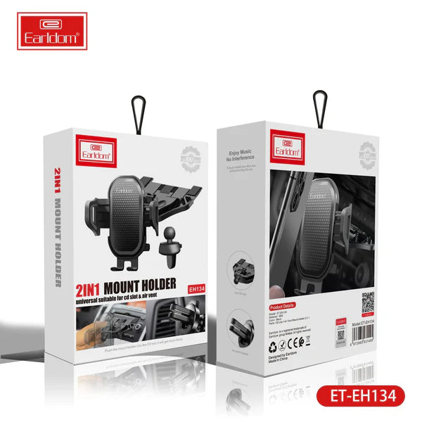Earldom® EH134 Universal 2-in-1 Car Phone Mount – CD Slot & Air Vent Design
