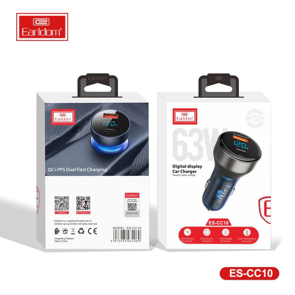 Earldom CC10 LED Digital Display Car Charger 63W – Ultra-Fast Charging On the Go
