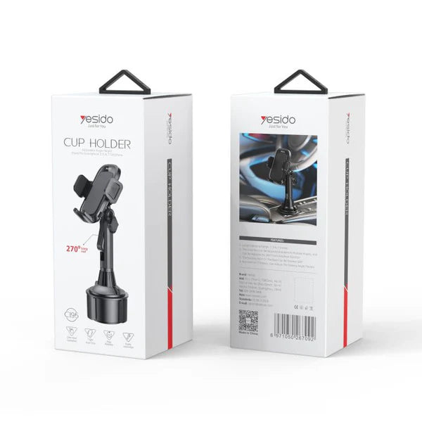 Yesido C195 Mobile Phone Cup Holder Mount – 360° Rotational, Adjustable & Secure Grip Design