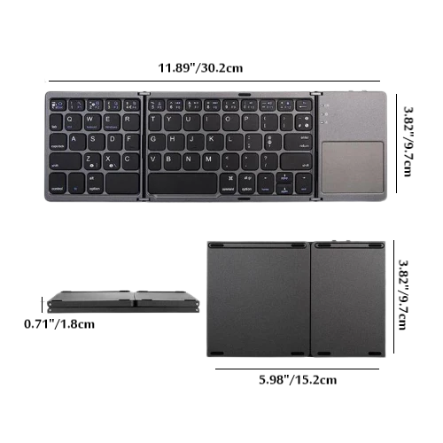 B033 Wireless Foldable Bluetooth Keyboard with Touchpad – Dual Language (English/Arabic), Compact Travel Keyboard