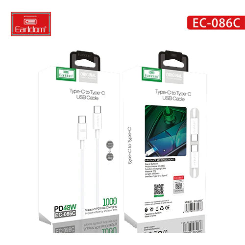 Earldom® EC086C Type-C to Type-C Fast Charging Cable (White) 2M | 60W PD Compatible