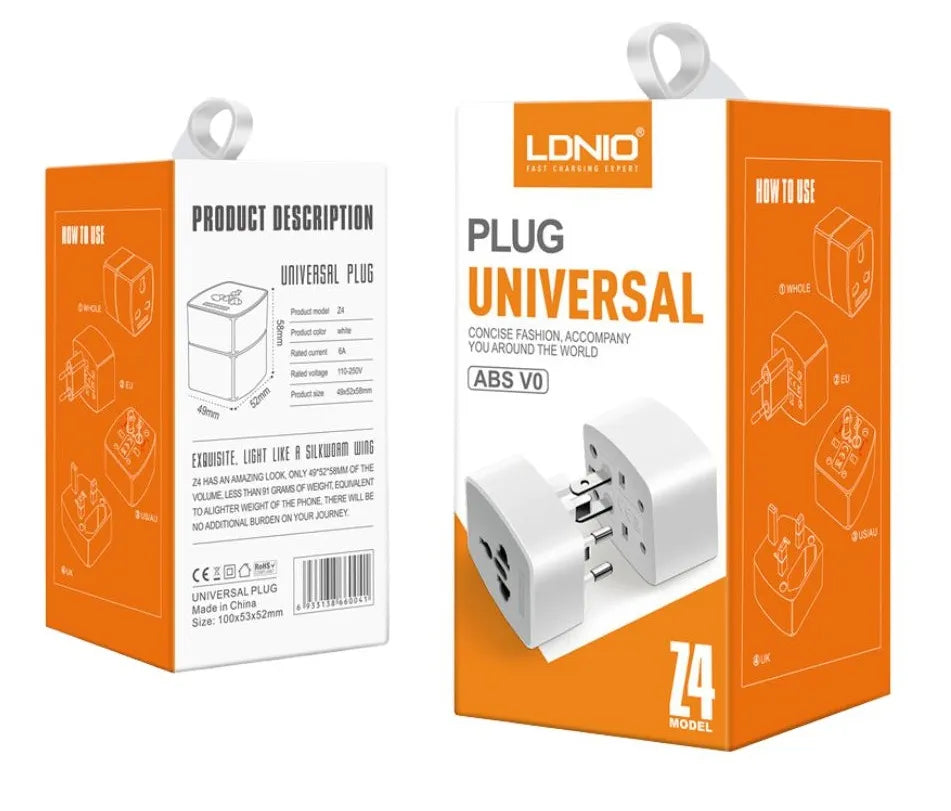 LDNIO Z4 Universal Plug Adapter with UK/EU/US/AU Pin & 2 Universal Socket