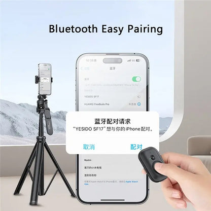 YESIDO SF17 Metal Selfie Stick Tripod with Remote – Retractable Phone & Camera Stand (Black)