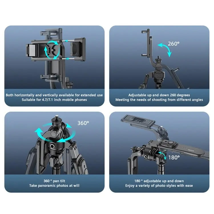 YESIDO SF17 Metal Selfie Stick Tripod with Remote – Retractable Phone & Camera Stand (Black)
