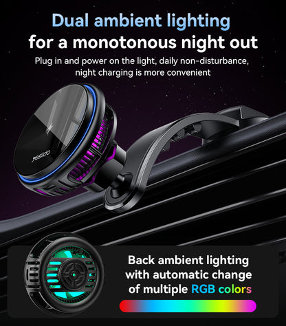 Yesido C311 Semiconductor Cooling Dual Ambient Lighting 15W Fast Charging Wireless Charger Car Phone Holder