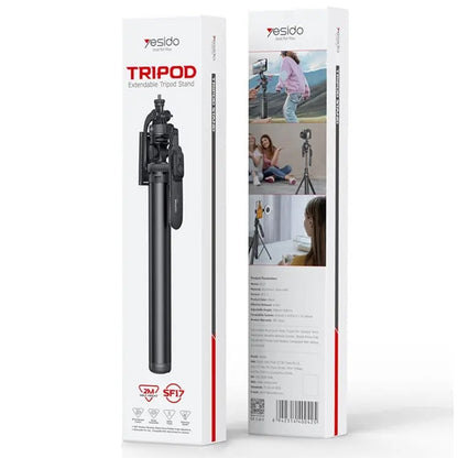 YESIDO SF17 Metal Selfie Stick Tripod with Remote – Retractable Phone & Camera Stand (Black)