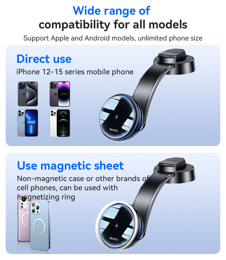 Yesido C311 Semiconductor Cooling Dual Ambient Lighting 15W Fast Charging Wireless Charger Car Phone Holder