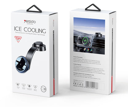 Yesido C311 Semiconductor Cooling Dual Ambient Lighting 15W Fast Charging Wireless Charger Car Phone Holder