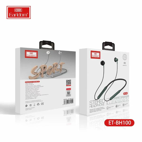 Earldom BH100 Wireless Neckband Bluetooth Headset – Long Battery, Sports Design, Hands-Free Calls