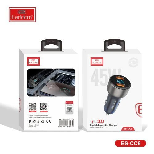Earldom CC9 Fast Car Charger 45W with LED Digital Display