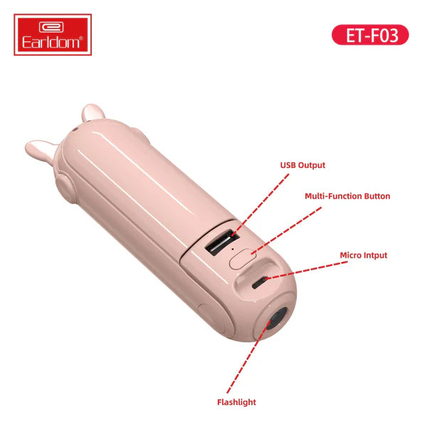 Earldom ET-F03 Portable 2-in-1 Electric Fan with LED Light