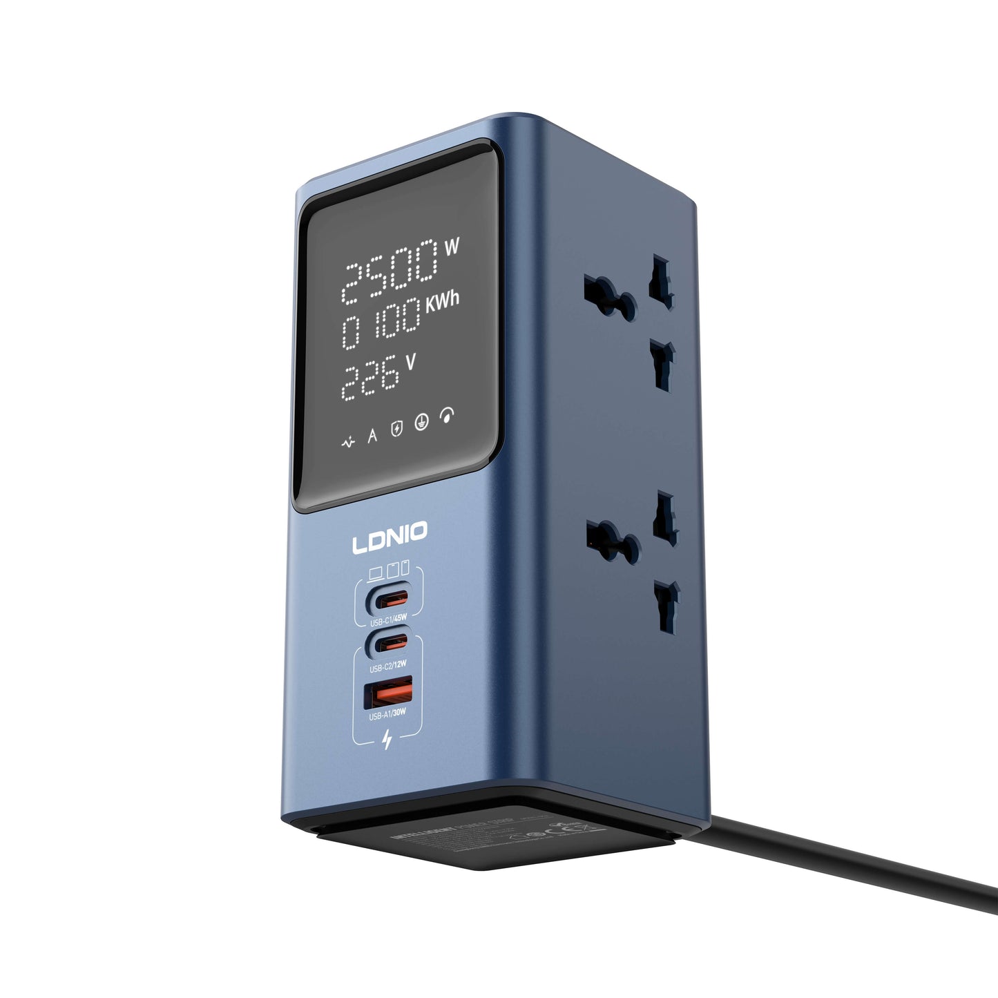 LDNIO SC2 Smart Power Strip – 45W PD Fast Charging, 2500W Output, LED Light