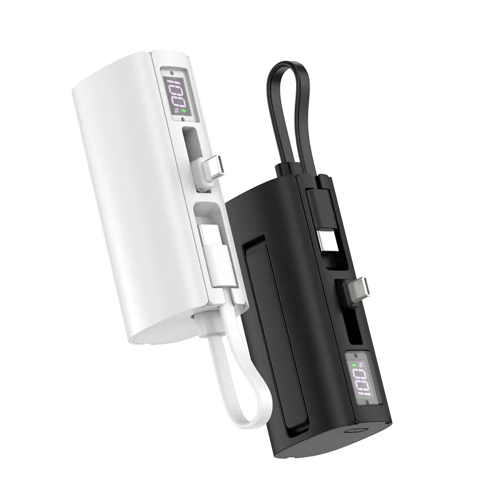 Aspor 5000mAh Pocket Power Bank – PD 22.5W Fast Charging (Type-C & Lightning)-White