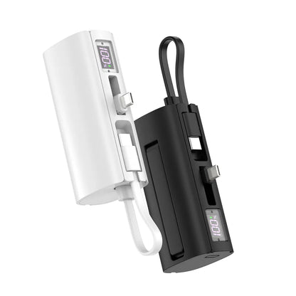 Aspor 5000mAh Pocket Power Bank – PD 22.5W Fast Charging (Type-C & Lightning)-White