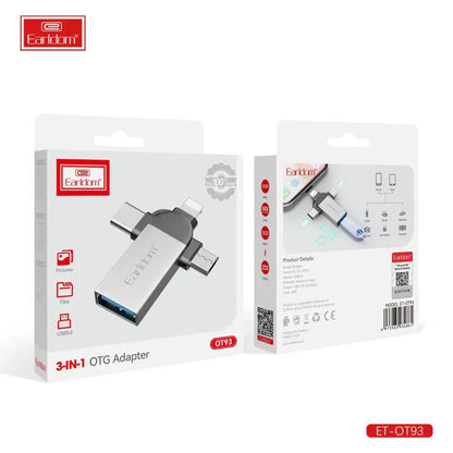 Earldom OT93 Multi-Port OTG Adapter – USB to iPhone, Micro USB & Type-C