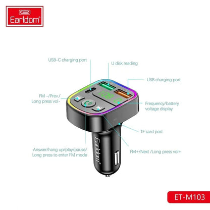 Earldom ET-M103 Wireless Car MP3 Player – Bluetooth FM Transmitter, 3.1A Fast Charging, Hands-Free Calling, USB Music Playback