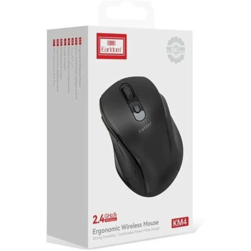 Earldom KM4 Ergonomic Wireless Mouse – 2.4GHz USB Receiver, Black, Silent Portable Mouse for Laptop & PC