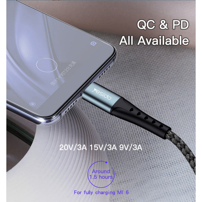 Yesido CA66 USB-C to USB-C 60W PD Fast Charging Cable 1.2MV