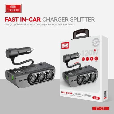 Earldom ES-CS4 Car Charger Adapter – 3 Cigarette Lighter Ports