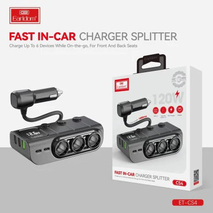 Earldom ES-CS4 Car Charger Adapter – 3 Cigarette Lighter Ports