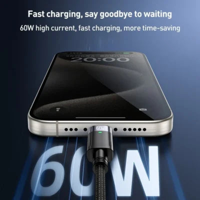 Yesido CA160 1.2M USB-C Cable 60W – Auto Power-Off Fast Charging (Black)