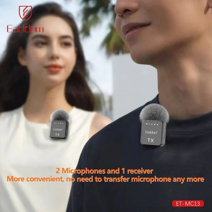 Earldom Dual Wireless Clip Microphone – 3-in-1 Lavalier Mic System ET-MC13