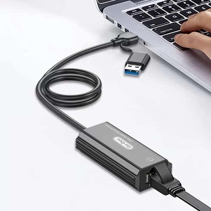 Go-Des GD-6836 1000Mbps RJ45 to USB-A & Type-C Ethernet Adapter Cable (60cm)
