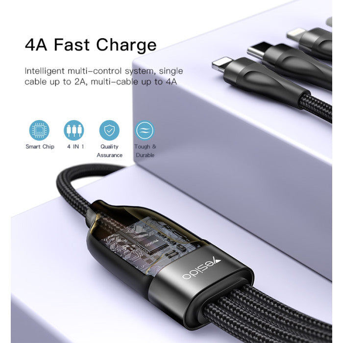 CA111 4-in-1 Multi Device Charger Cable – USB to 2 Type-C + 2 iPhone Connectors