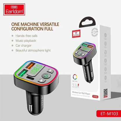 Earldom ET-M103 Wireless Car MP3 Player – Bluetooth FM Transmitter, 3.1A Fast Charging, Hands-Free Calling, USB Music Playback