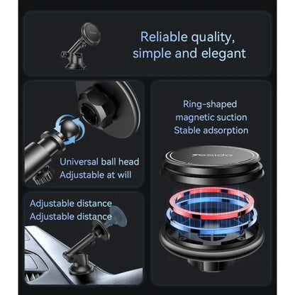 Yesido C269 Magnetic Car Mount – 360° Adjustable & Telescopic