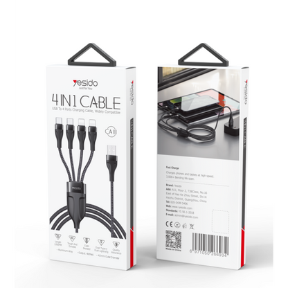 CA111 4-in-1 Multi Device Charger Cable – USB to 2 Type-C + 2 iPhone Connectors