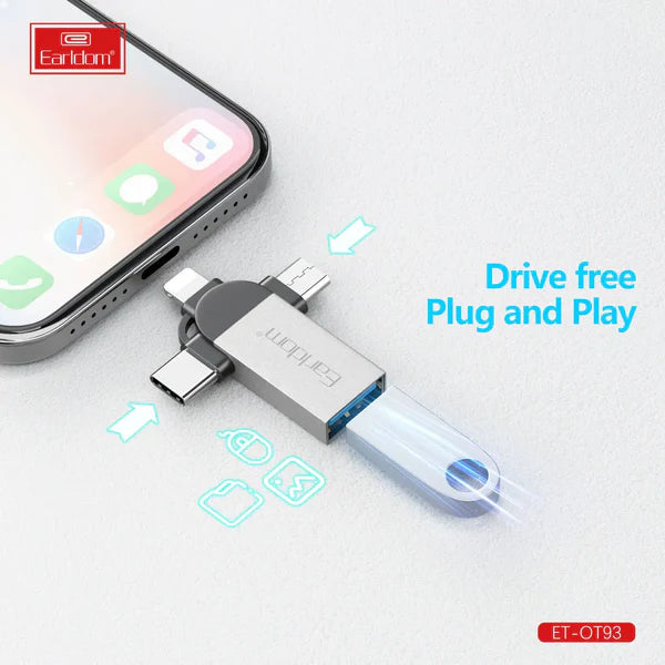 Earldom OT93 Multi-Port OTG Adapter – USB to iPhone, Micro USB & Type-C