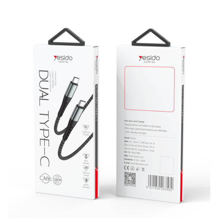 Yesido CA66 USB-C to USB-C 60W PD Fast Charging Cable 1.2MV