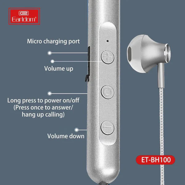 Earldom BH100 Wireless Neckband Bluetooth Headset – Long Battery, Sports Design, Hands-Free Calls