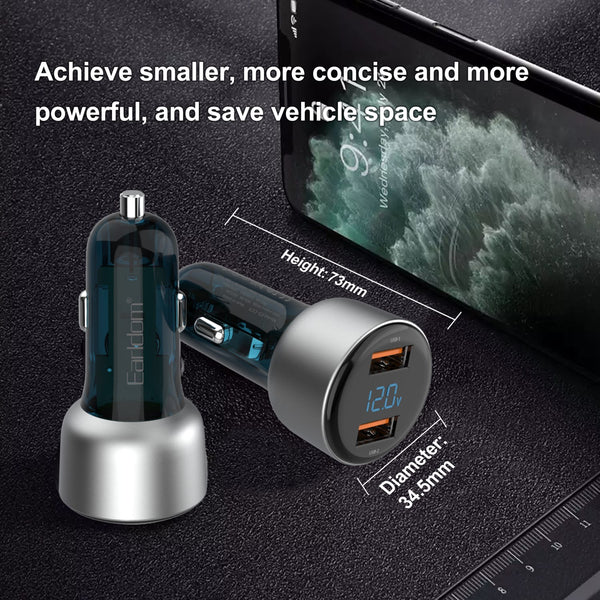 Earldom CC9 Fast Car Charger 45W with LED Digital Display