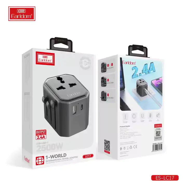 Earldom LC17 Universal Travel Adapter with USB & Type-C to USB 3.0 Adapter – Worldwide Plug Converter