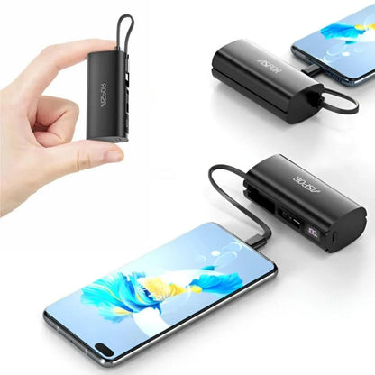 Aspor A351 Mini Power Bank 5000mAh – 22.5W Fast Charging Type-C & Lightning (Black)