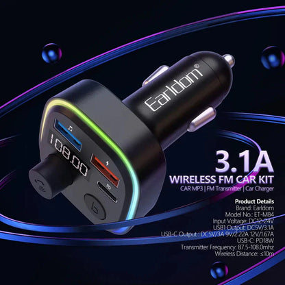 Earldom ET-M84 Bluetooth FM Transmitter Car Charger