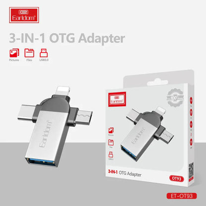 Earldom OT93 Multi-Port OTG Adapter – USB to iPhone, Micro USB & Type-C