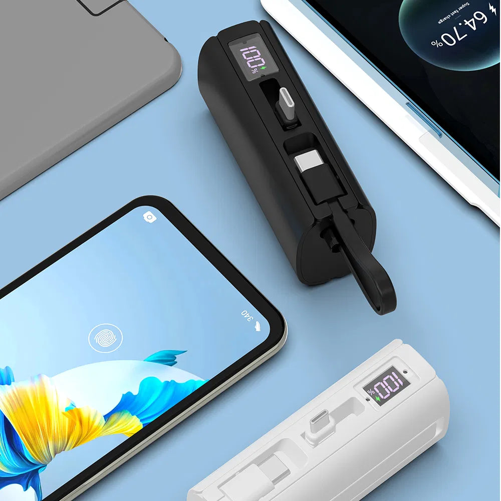 Aspor 5000mAh Pocket Power Bank – PD 22.5W Fast Charging (Type-C & Lightning)-White