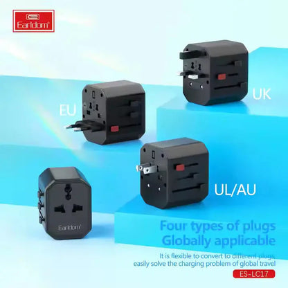 Earldom LC17 Universal Travel Adapter with USB & Type-C to USB 3.0 Adapter – Worldwide Plug Converter