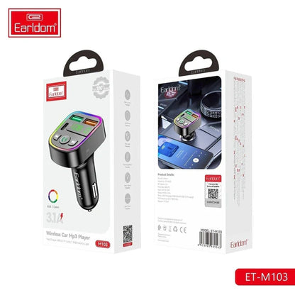 Earldom ET-M103 Wireless Car MP3 Player – Bluetooth FM Transmitter, 3.1A Fast Charging, Hands-Free Calling, USB Music Playback