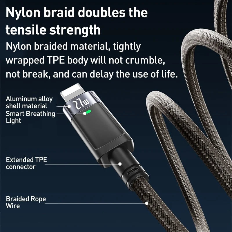 Yesido CA159 Type-C to iPhone Fast Charging Cable 27W – 1.2M Auto Cut-Off Feature