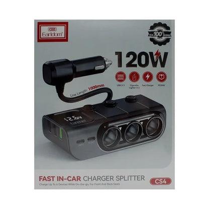 Earldom ES-CS4 Car Charger Adapter – 3 Cigarette Lighter Ports