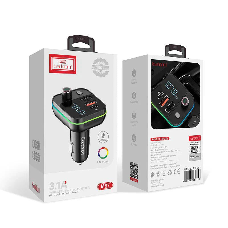 Earldom M87 Bluetooth Car FM Transmitter – Fast Charge & Hands-Free