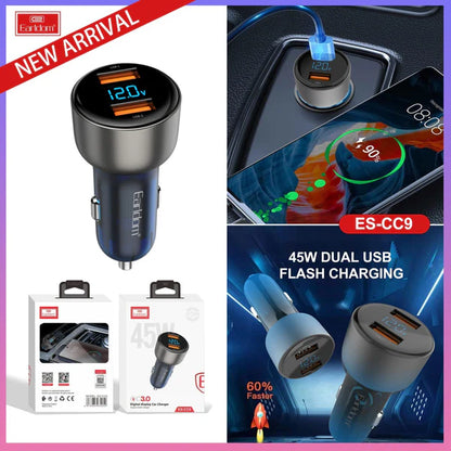 Earldom CC9 Fast Car Charger 45W with LED Digital Display