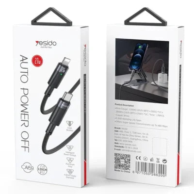 Yesido CA159 Type-C to iPhone Fast Charging Cable 27W – 1.2M Auto Cut-Off Feature