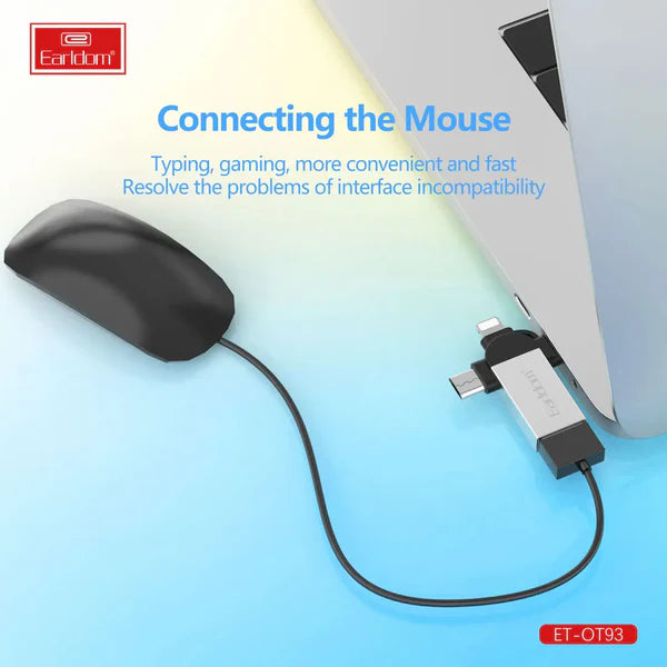 Earldom OT93 Multi-Port OTG Adapter – USB to iPhone, Micro USB & Type-C